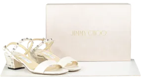 Jimmy Choo Cream AADRA 45 Pearly Stud Nappa Leather Sandals Bnib UK 4.5 EU 37.5 👠