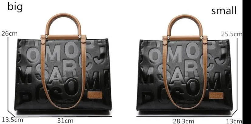 Letter-Embossed Leather Handbag