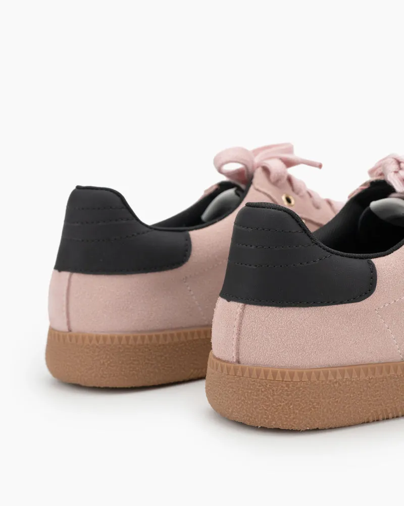 Light Pink Suede Leather Flat Sneakers