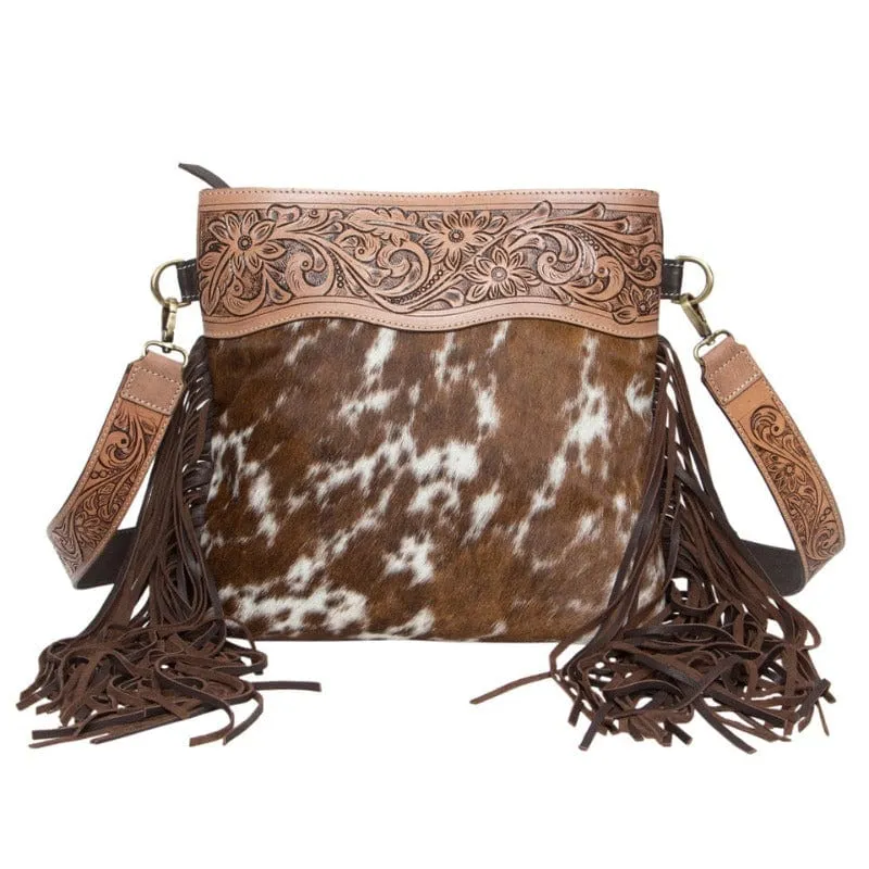 Medium Hairon Handbag with Tooled Leather and Fringe (AB13)