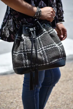 Plaid Vegan Leather Bucket Bag