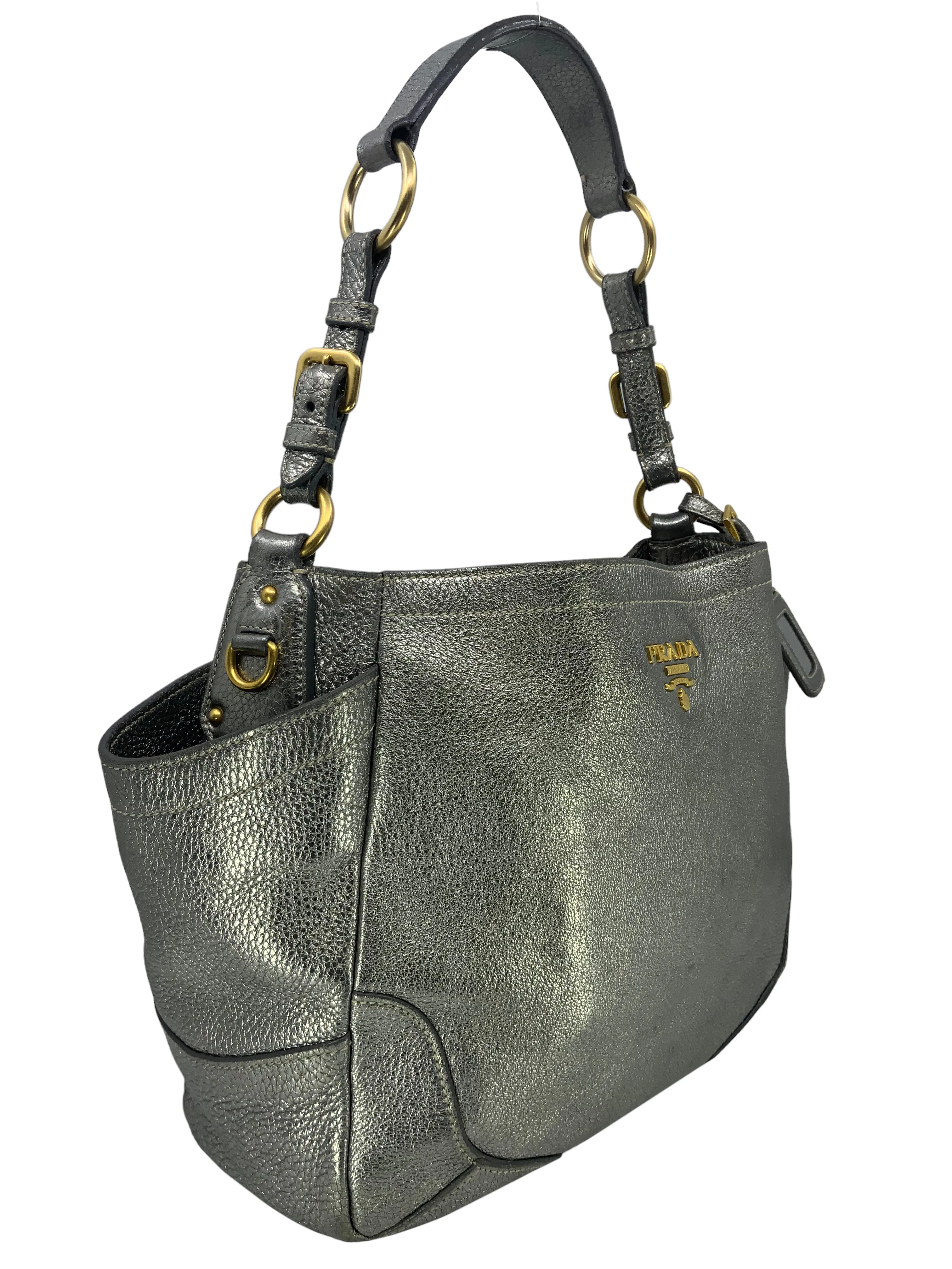 Prada Side Pocket Zip Vitello Daino Zip Hobo Bag