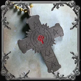 Rose Cross Necklace with Red Inlay