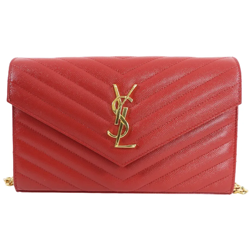 Saint Laurent Red Chevron Small Kate Wallet on Chain Bag