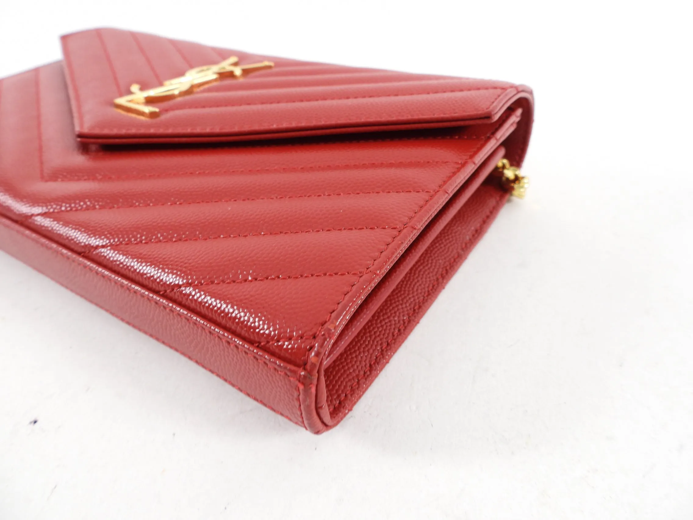 Saint Laurent Red Chevron Small Kate Wallet on Chain Bag