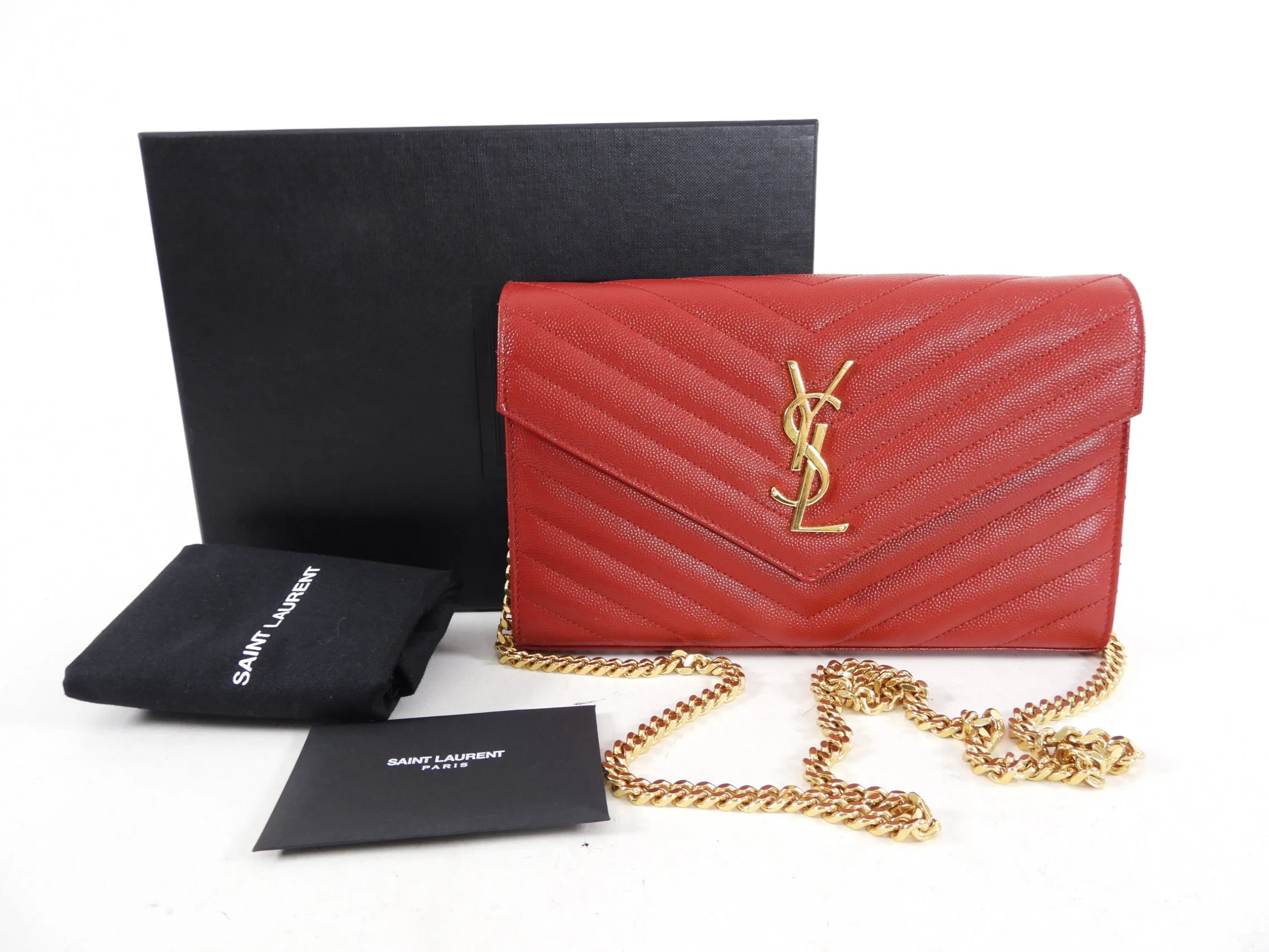 Saint Laurent Red Chevron Small Kate Wallet on Chain Bag