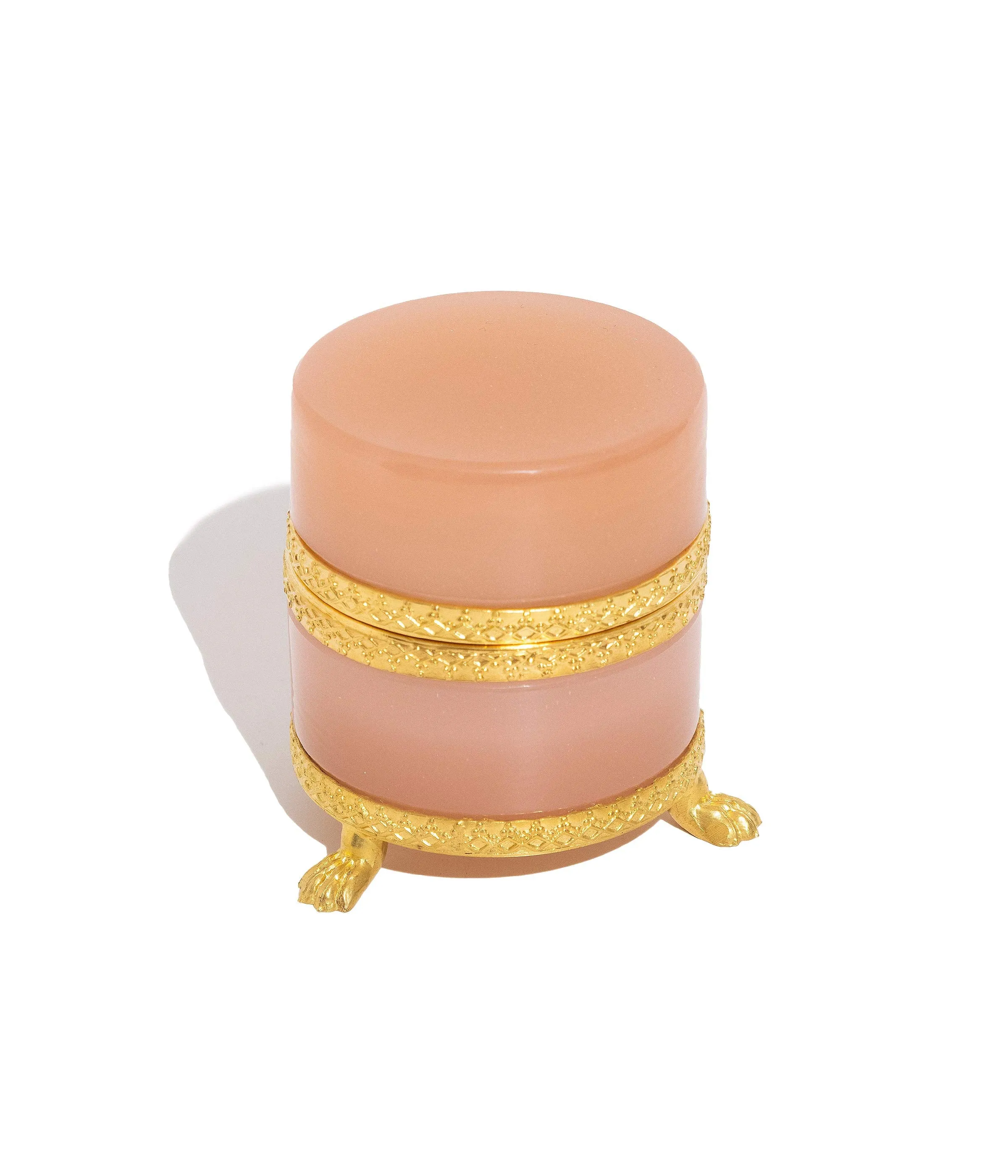 Small Round Pink Clawfoot Opaline Glass Box