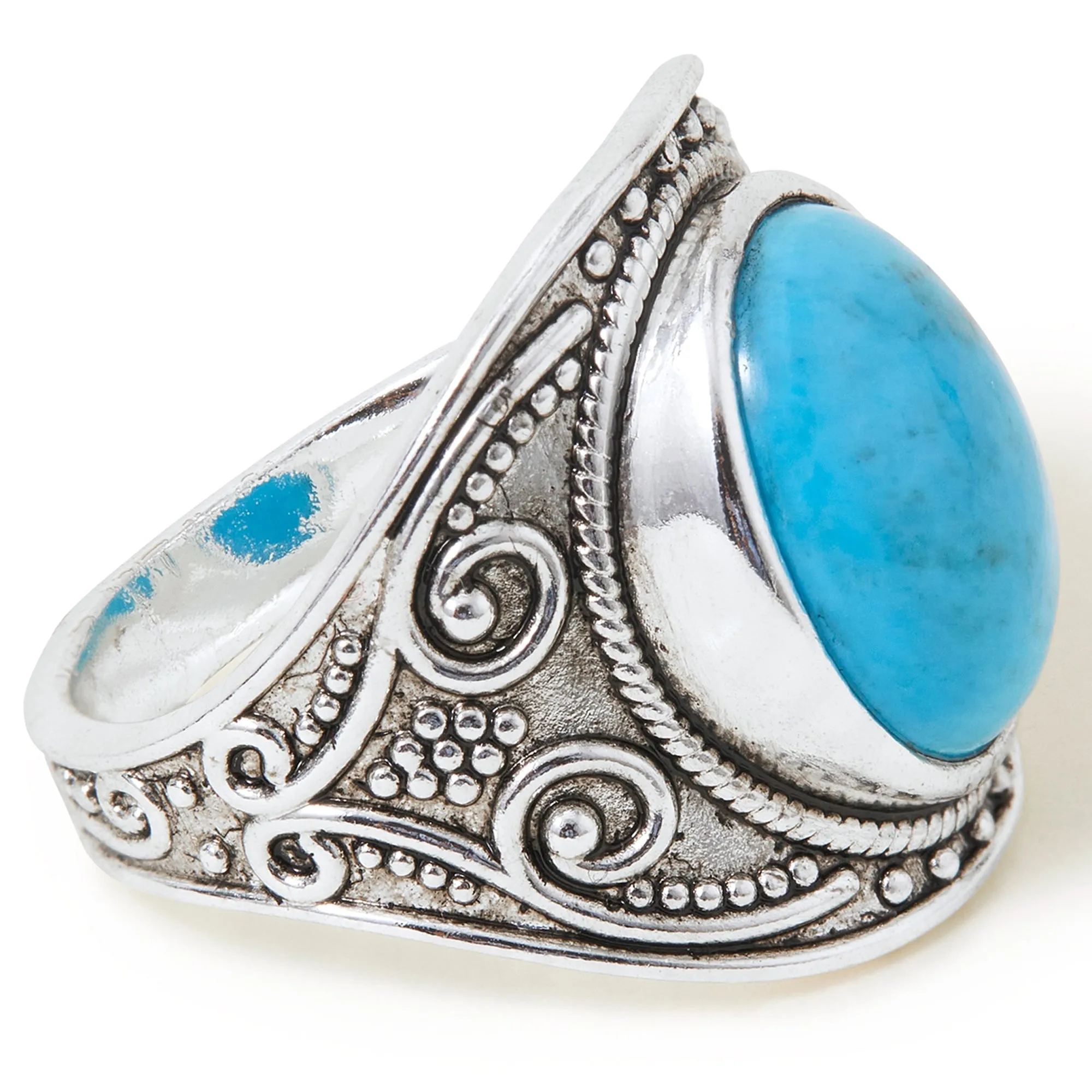 Sterling Silver Plated Oxidised Band Ring Blue-Small