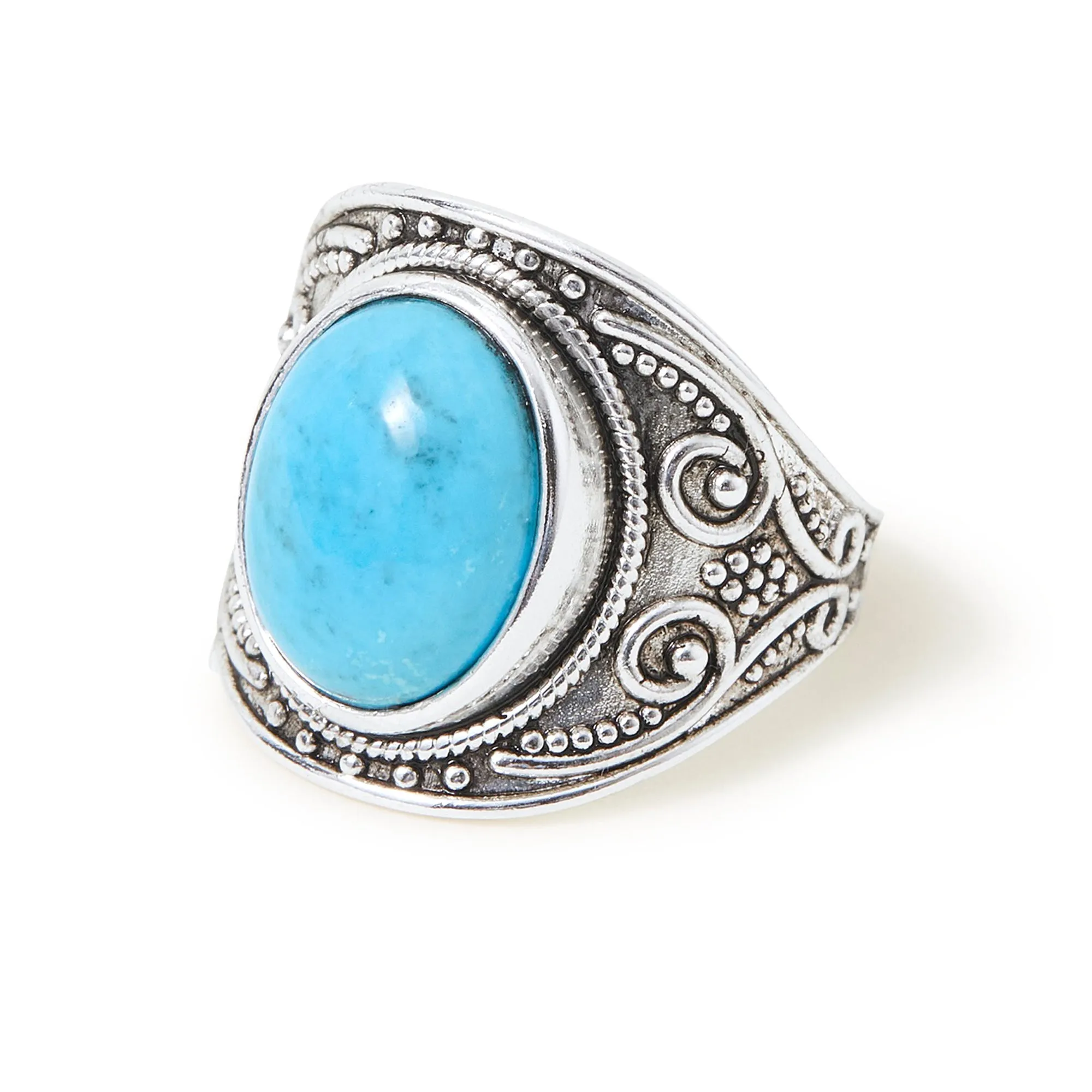 Sterling Silver Plated Oxidised Band Ring Blue-Small