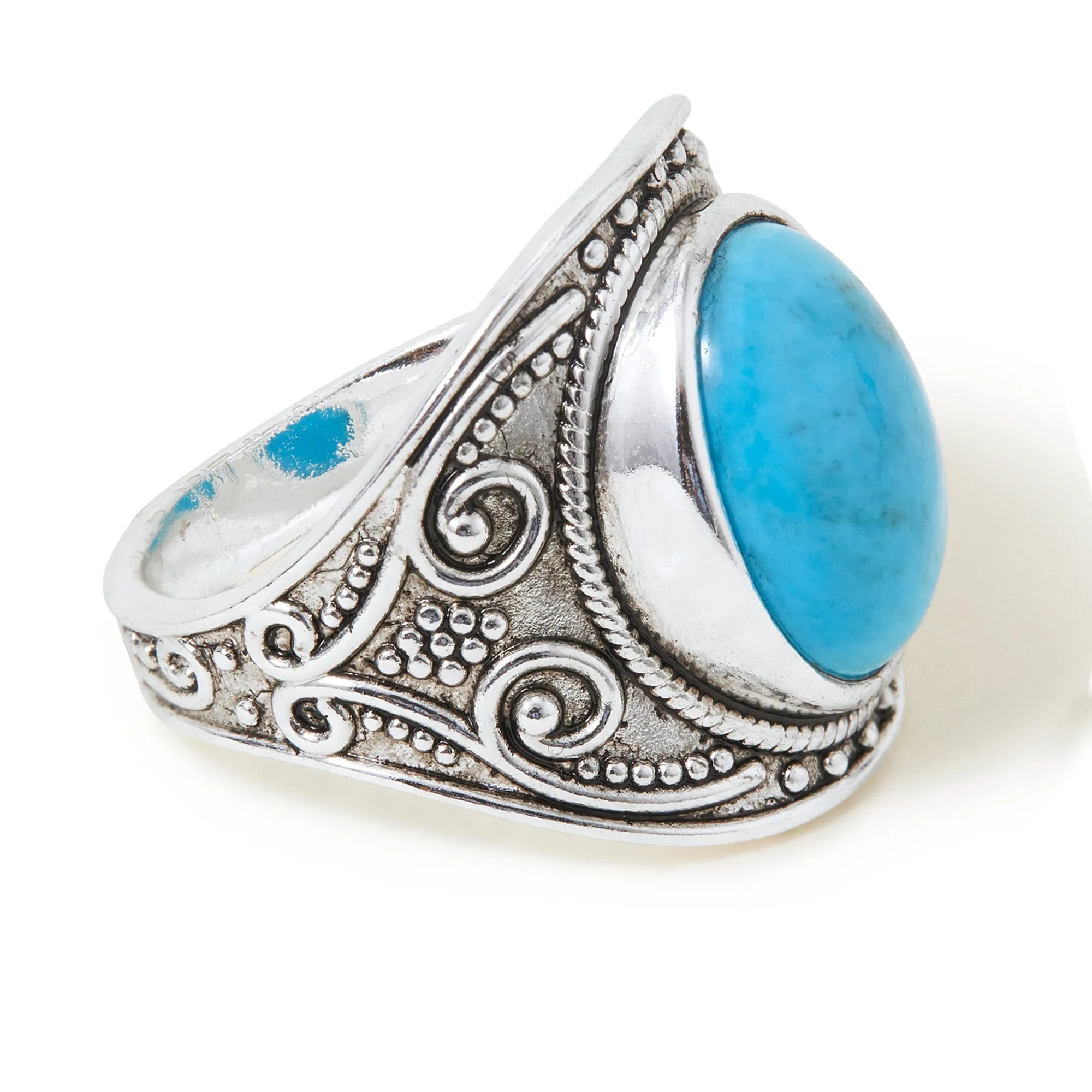 Sterling Silver Plated Oxidised Band Ring Blue-Small