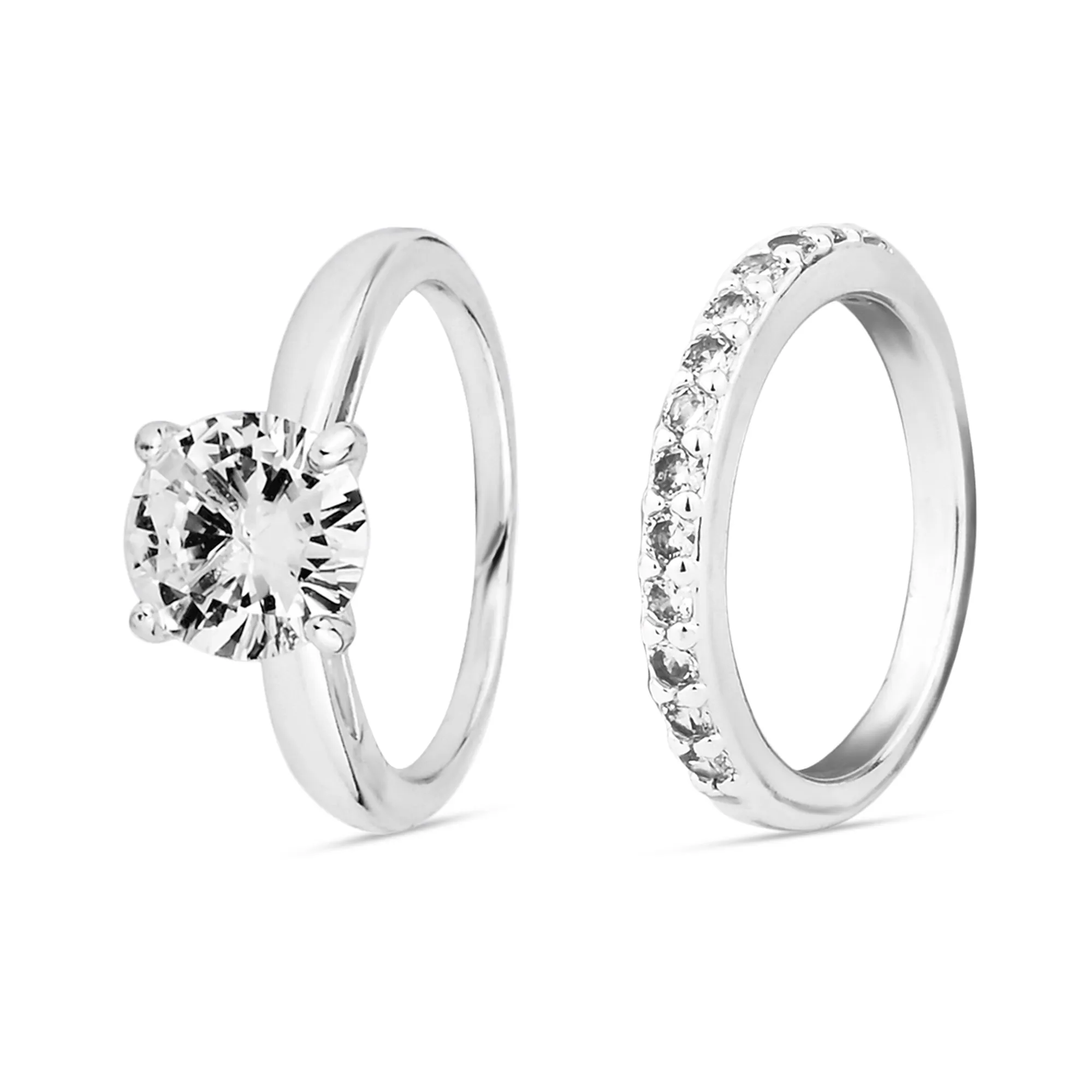 Sterling Silver-Plated Solitaire Rings Set Of Two White-Small