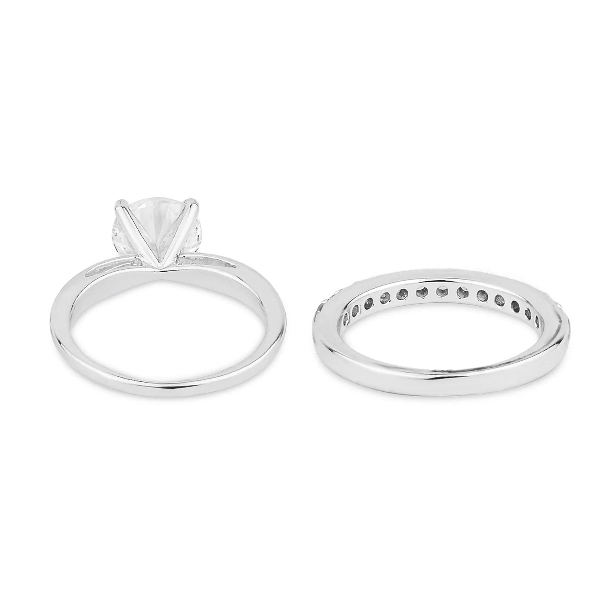 Sterling Silver-Plated Solitaire Rings Set Of Two White-Small