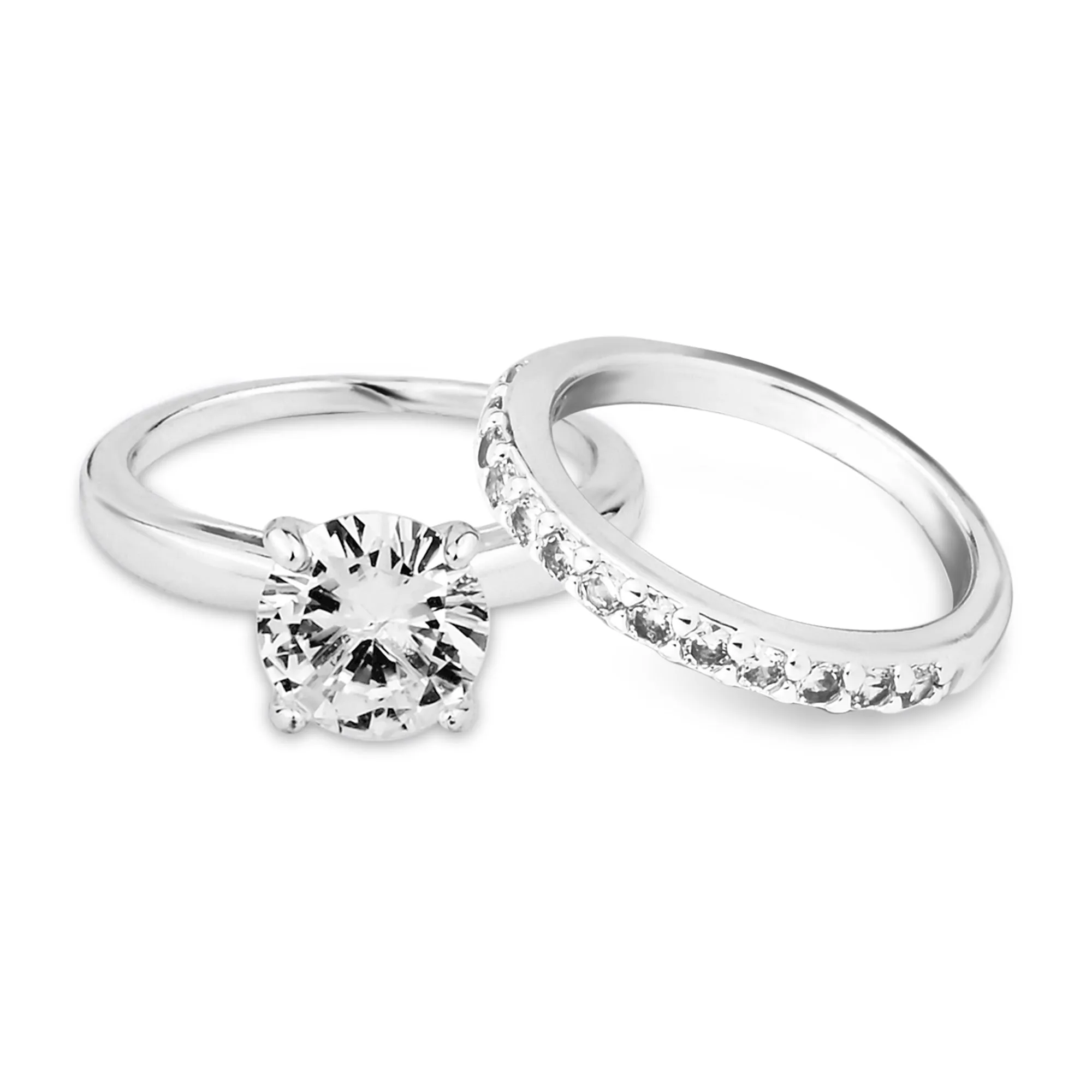 Sterling Silver-Plated Solitaire Rings Set Of Two White-Small