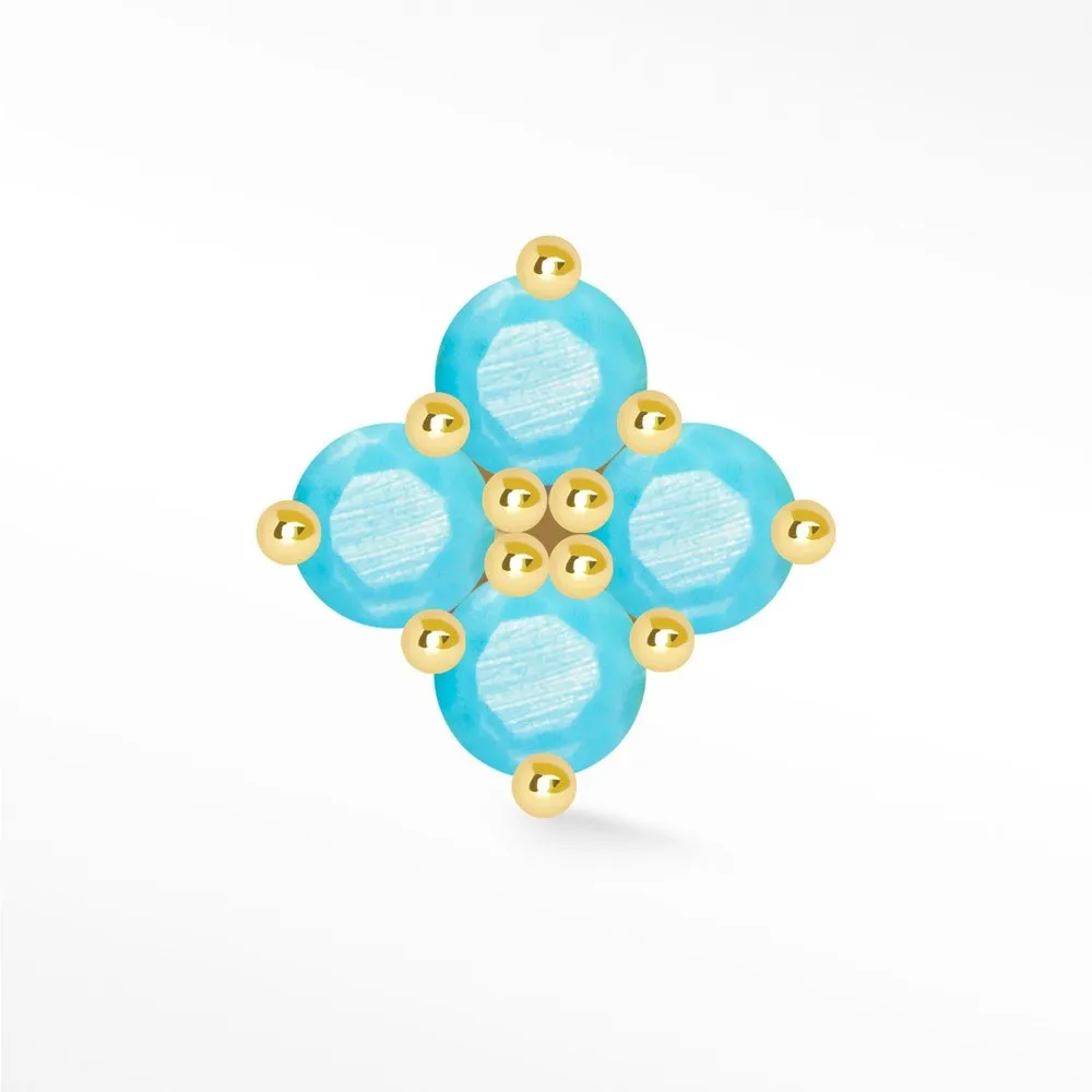 Turquoise Flat Back Earring Clover 14k Yellow