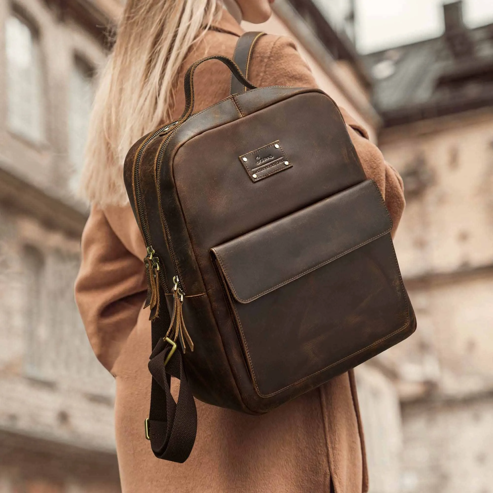 Vintage Genuine Leather School Backpack